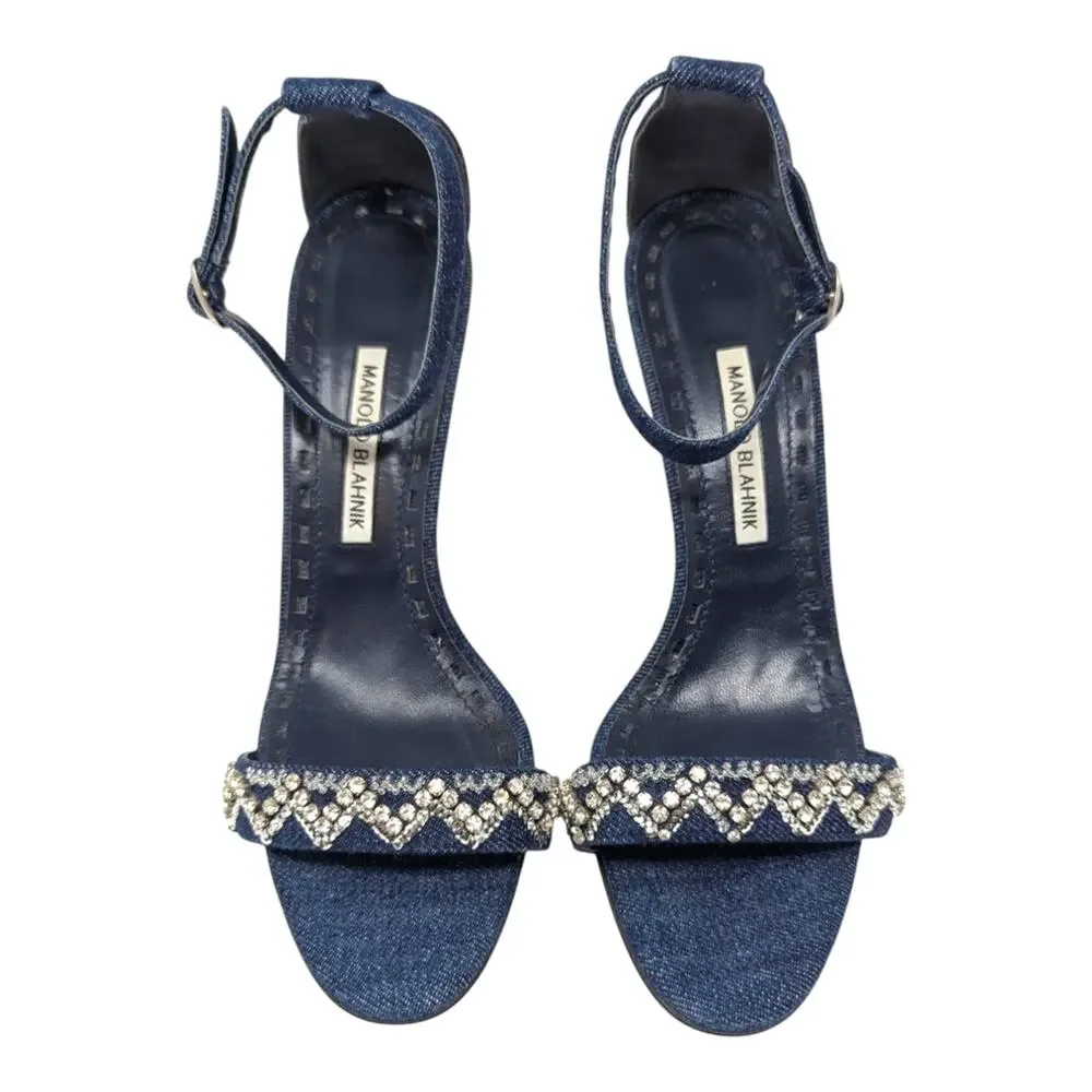 Manolo Blahnik x Rihanna limited edition Rih-Vi strappy crystal sandal denim 40